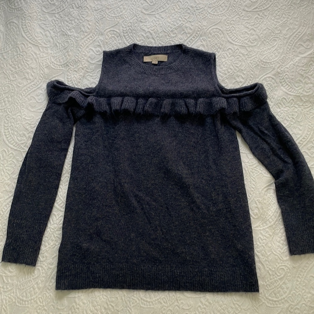 LOFT cold shoulder ruffle sweater
